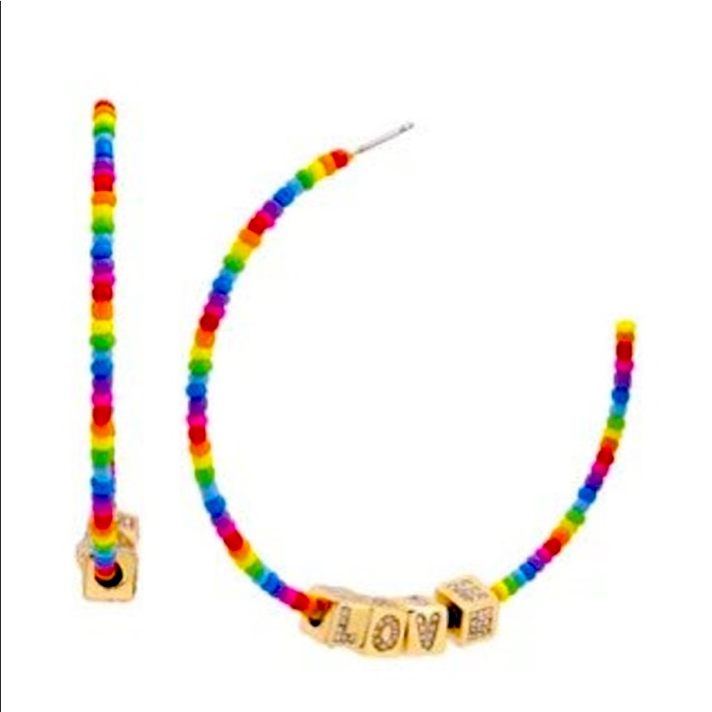 Betsey johnson large rainbow beaded love hoops